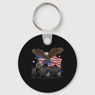 Monster Truck Bald Eagle 4th Of July Boys American Keychain
