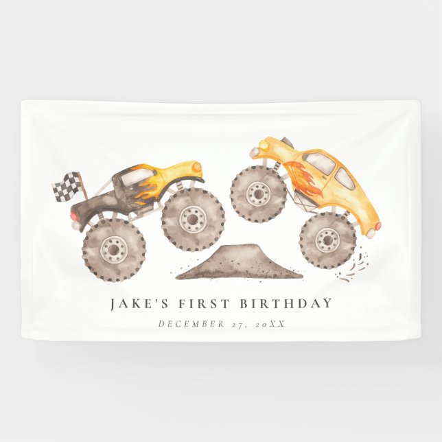 Monster Truck Bash Birthday  Banner (Horizontal)