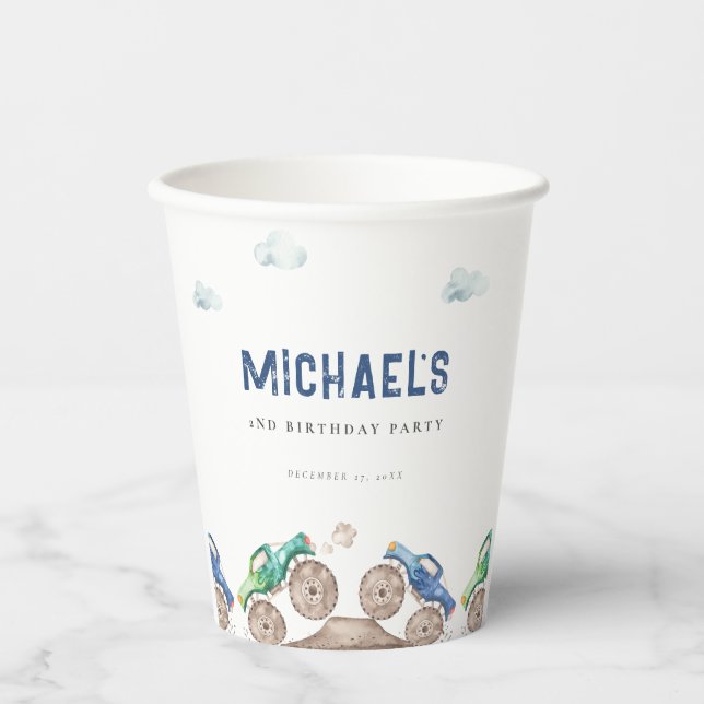Monster Truck Bash Birthday  Paper Cups (Front)