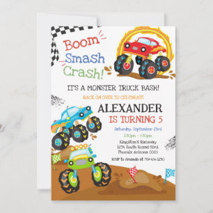 Monster Truck Bash Boom Smash Crash Boy Birthday Invitation