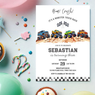 Monster Truck Bash Boom Smash Crash Boy Birthday  Invitation