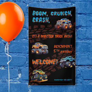 Monster Truck Bash Boy 5th Birthday Party Banner
