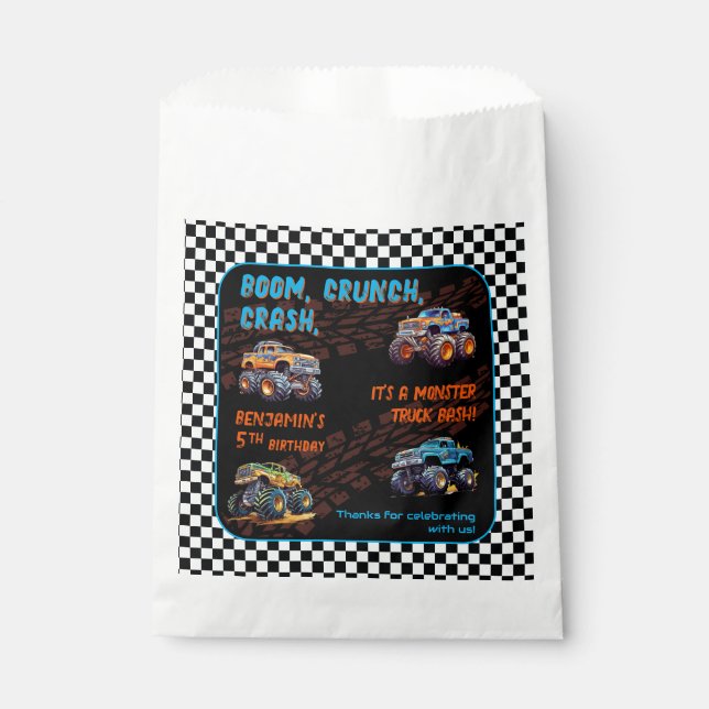 Monster Truck Bash Boy 5th Birthday Party Favour Bag (Front)