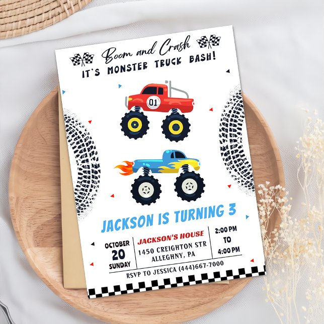 Monster Truck Bash Boy Birthday Party Invitation (Creator Uploaded)