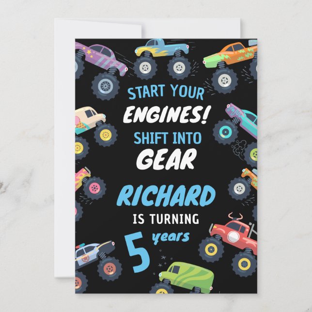 Monster Truck Birthday Adventure For Kids Funny Invitation (Front)