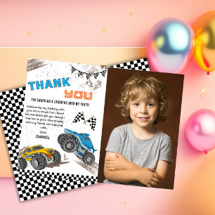 Monster truck birthday bash kids cool fun modern thank you card