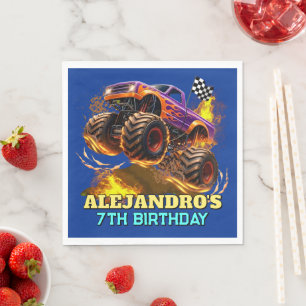 Monster Truck Birthday Fire Flames Napkin