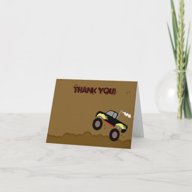 Monster Truck Birthday Folded Thank you note Card (Front)