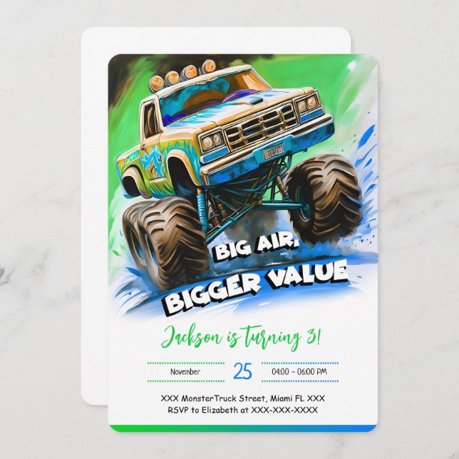 Monster Truck Birthday  Invitation (Front/Back)