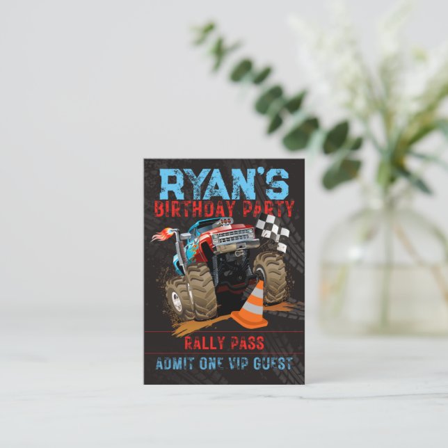 Monster Truck Birthday Invitation Pass (Standing Front)