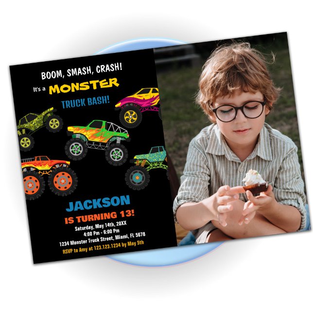 Monster Truck Birthday Invitations Black Photo (Monster Truck Birthday Invitations Black Photo)