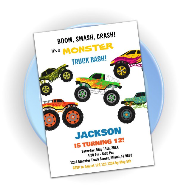 Monster Truck Birthday Invitations Colours (Monster Truck Birthday Invitations Colours)