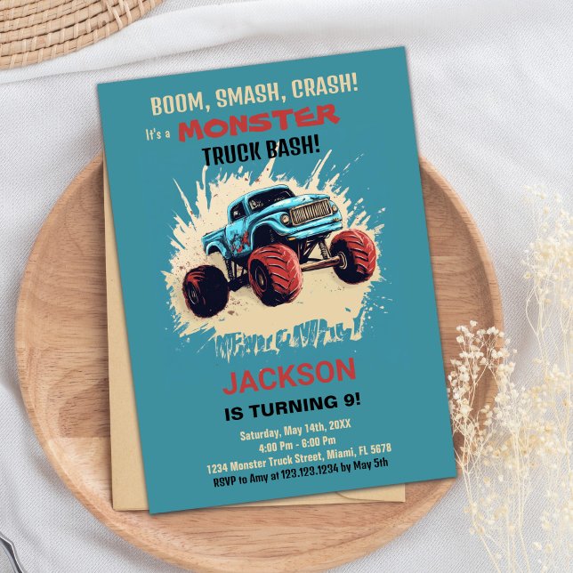 Monster Truck Birthday Invitations Green (Monster Truck Birthday Invitations Green)
