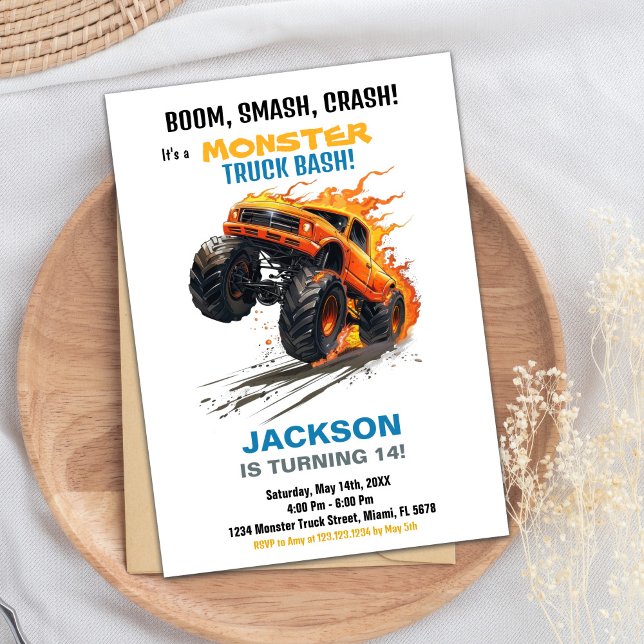 Monster Truck Birthday Invitations Green Blue (Monster Truck Birthday Invitations Green Blue)