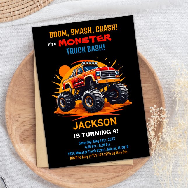 Monster Truck Birthday Invitations Orange (Monster Truck Birthday Invitations Orange)