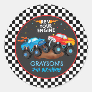 Monster Truck Birthday Party Favor Stickers Labels