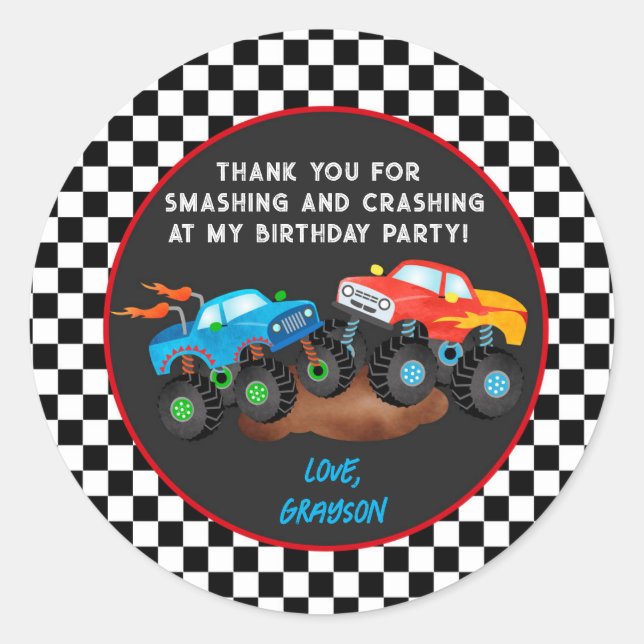Monster Truck Birthday Party Favour Stickers Label (Front)