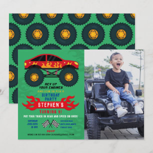 Monster Truck Birthday Party Flames Big Photo Invitation