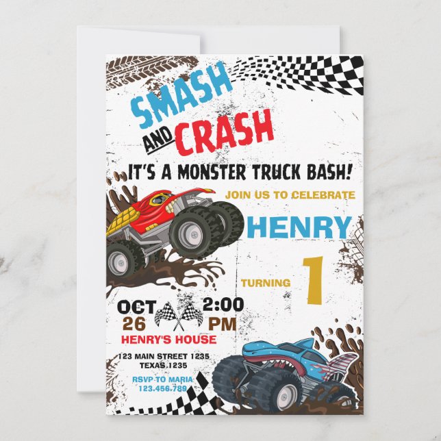 Monster Truck Birthday Party Invitation  (Front)