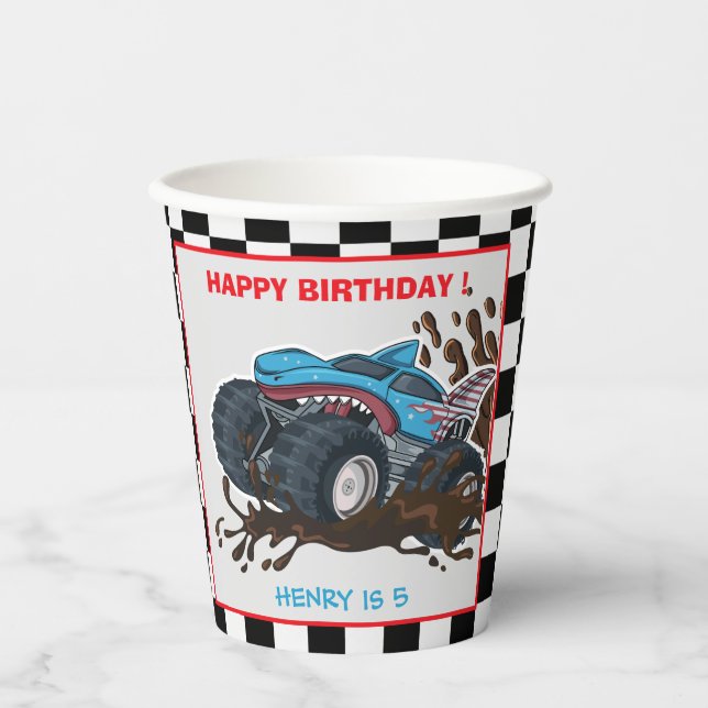 Monster Truck Birthday Party Invitation  Paper Cups (Front)