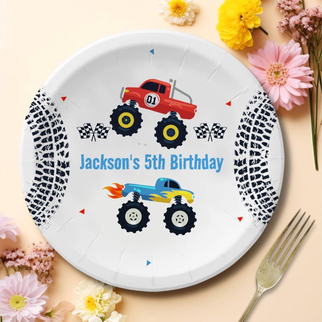 Monster Truck Birthday Party Paper Plates (Creator Uploaded)