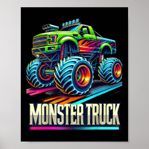 Monster Truck Birthday Party Retro Vintage Monster Poster