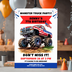 Monster truck birthday party with bold off-road invitation