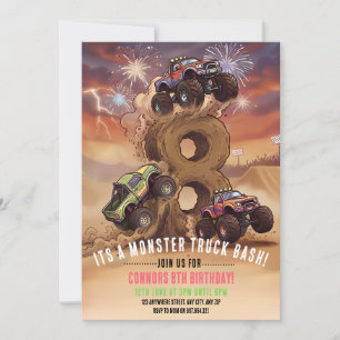 Monster Truck Boom Crash 8th Birthday Invitation