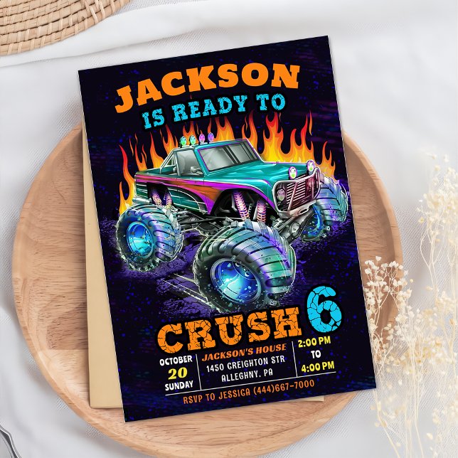 Monster Truck Boy 6th Birthday Party Invitation (Creator Uploaded)