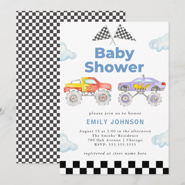 Monster Truck Boy Baby Shower Invitation (Front/Back)