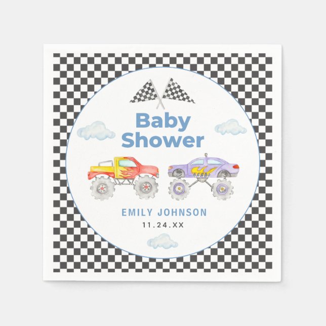 Monster Truck Boy Baby Shower Napkin (Front)