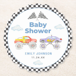 Monster Truck Boy Baby Shower Paper Coaster