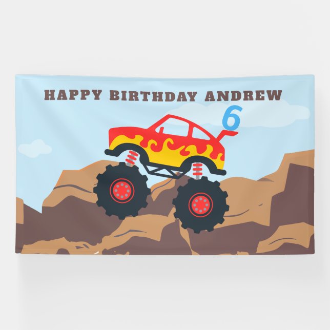 Monster Truck Boy Birthday Party Banner (Horizontal)