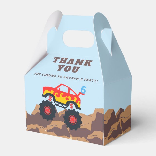 Monster Truck Boy Birthday Party Favor Box (Front Side)