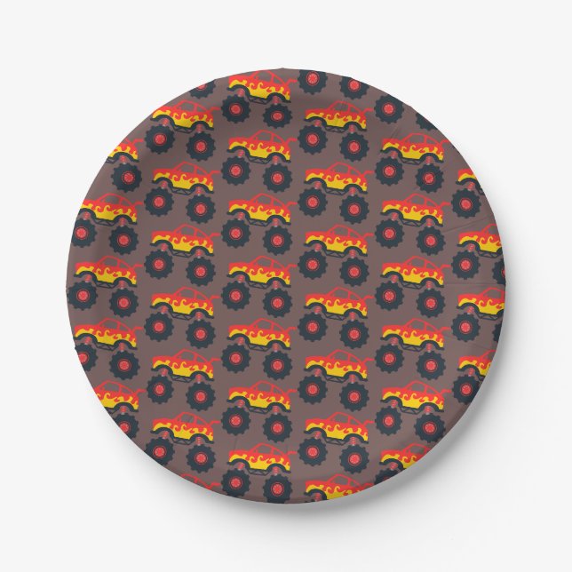 Monster Truck Boy Birthday Party Paper Plate (Front)