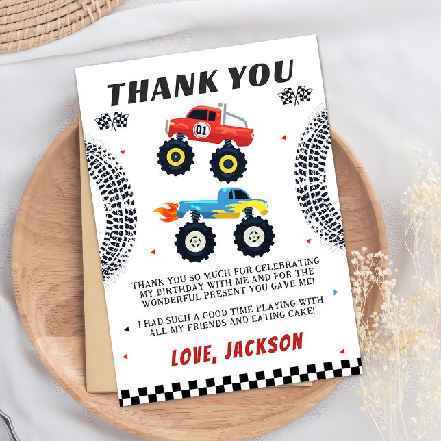 Monster Truck Boy Birthday Thank You Card (Creator Uploaded)