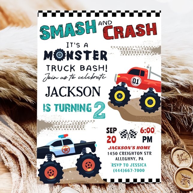 Monster Truck Boy Invitation de fête du 2e anniver (Créateur téléchargé)