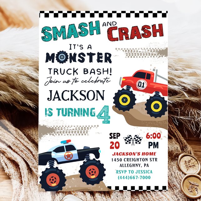 Monster Truck Boy Racing Birthday Party Invitation (Creator Uploaded)