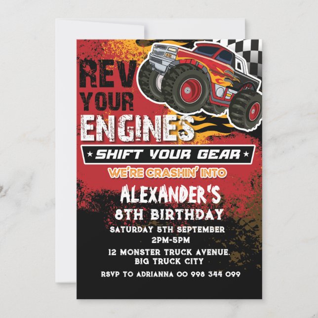 Monster Truck Boy Red Invitation (Devant)
