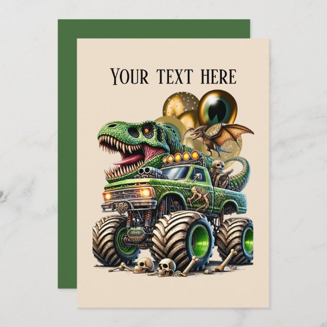 monster truck boys Birthday party customizable  Invitation (Front/Back)