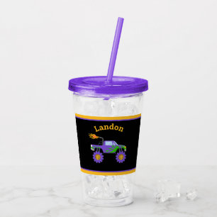 Monster Truck Budget Personalized Name Kids Purple Acrylic Tumbler