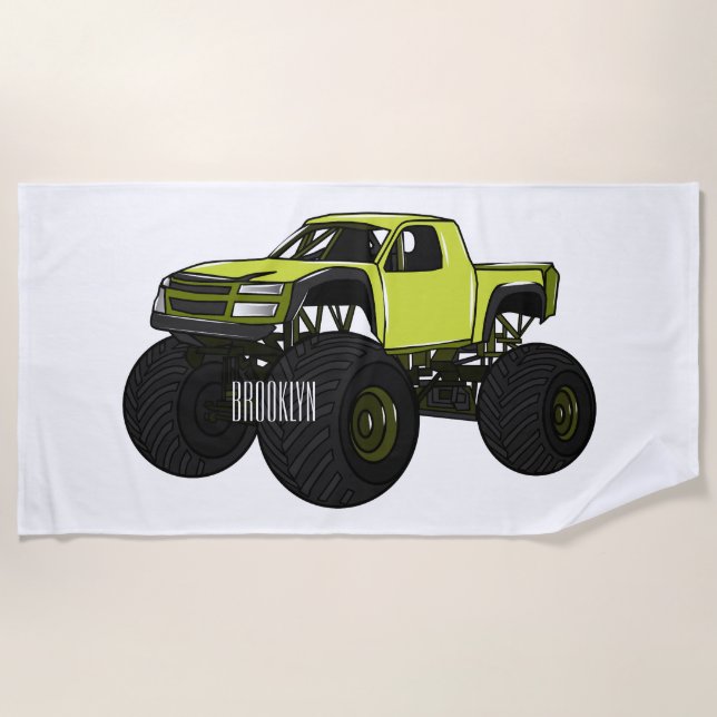 Monster truck cartoon illustration beach towel (Front)