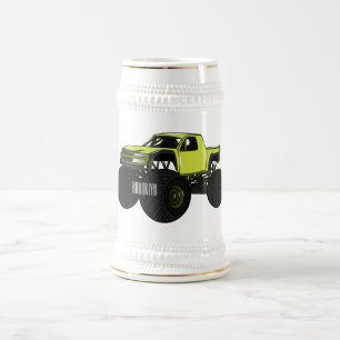 Monster truck cartoon illustration beer stein