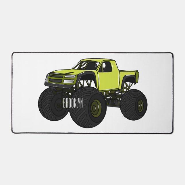 Monster truck cartoon illustration desk mat (Front)