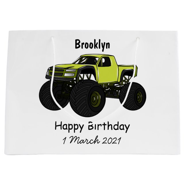 Monster truck cartoon illustration large gift bag (Front)