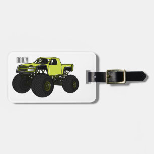 Monster truck cartoon illustration luggage tag