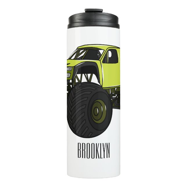 Monster truck cartoon illustration thermal tumbler (Front)