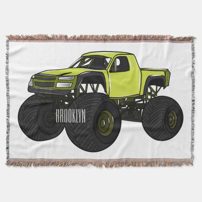 Monster truck cartoon illustration throw blanket (Front)