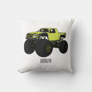 Monster truck cartoon illustration throw pillow