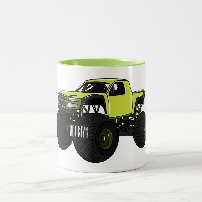 Monster truck cartoon illustration Two-Tone coffee mug (Center)